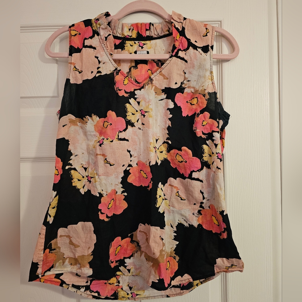 J.Crew Floral Sleeveless Cotton Top - Black and Pink